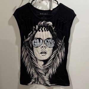 GUESS Black Women's Tee with Graphic Design